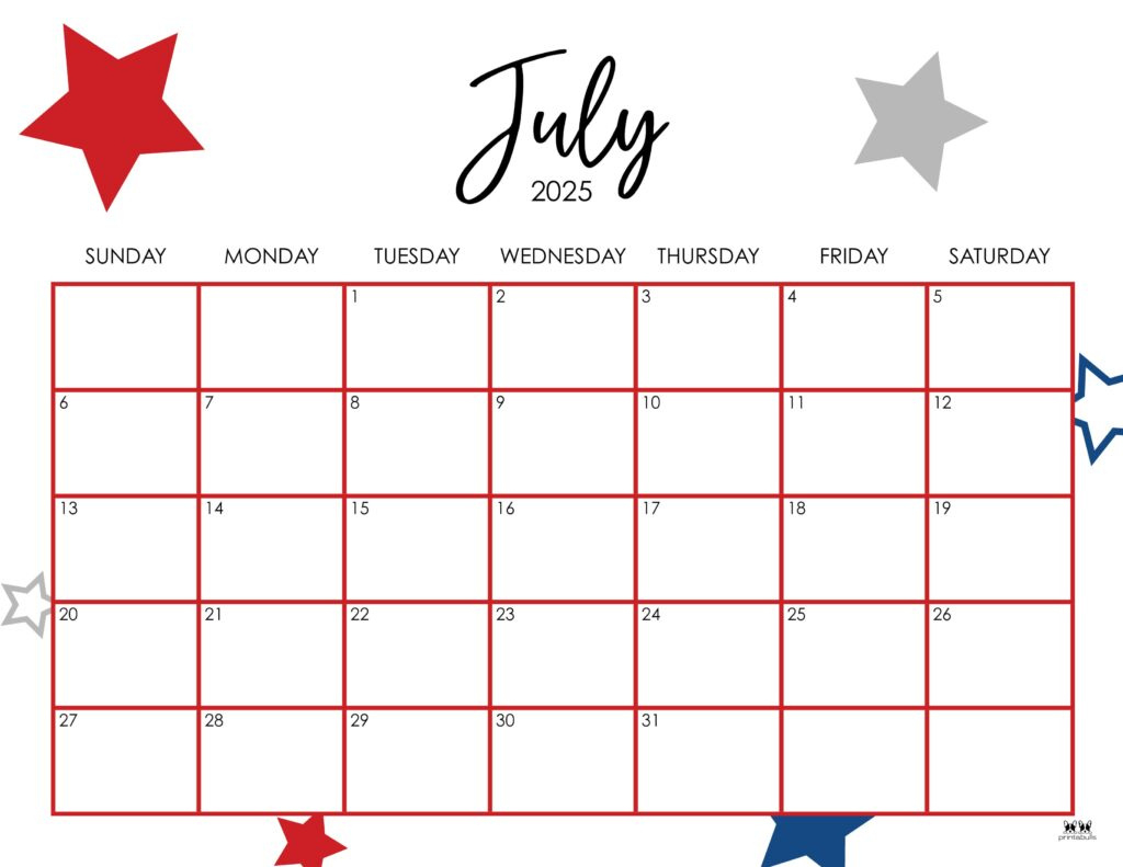 July 2025 Calendars - 107 Free Printables | Printabulls for Calendar Printable July 2025