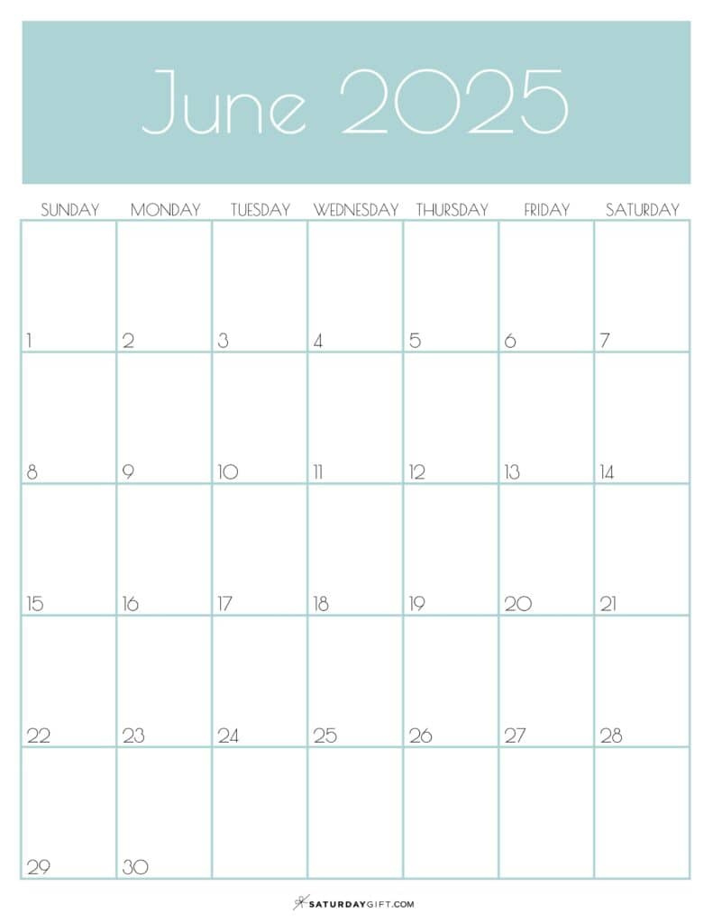 June 2025 Calendar - 20 Cute &amp;amp; Free Printables | Saturdaygift for June 2025 Calendar Printable Vertical