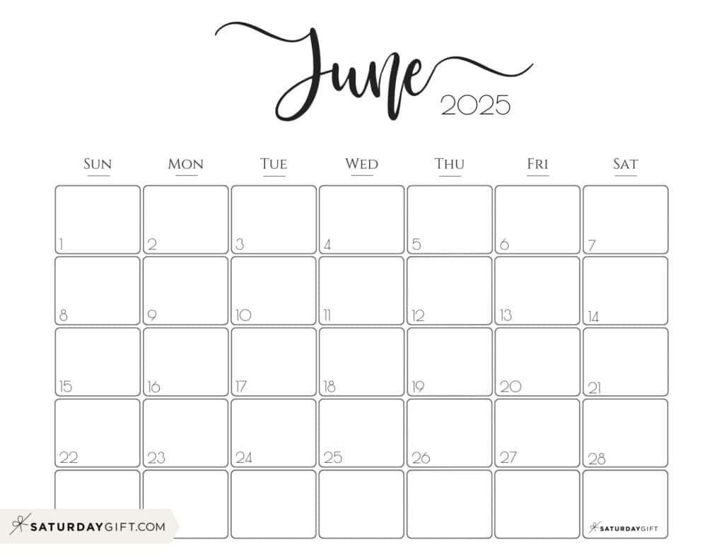 June 2025 Calendar - 20 Cute &amp;amp; Free Printables | Saturdaygift for Printable Calendar June 2025 Free