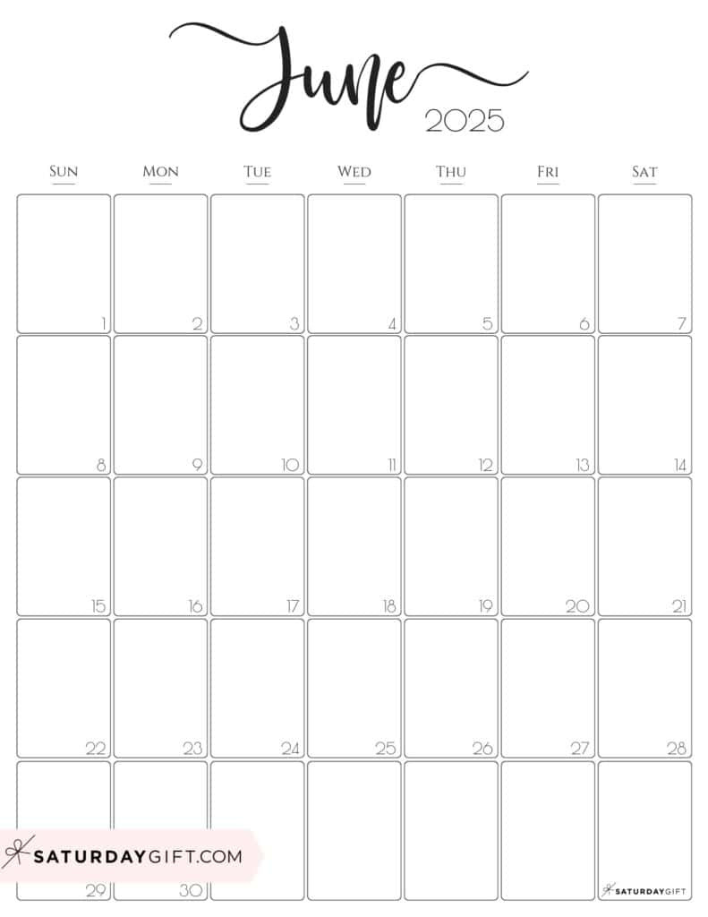 June 2025 Calendar - 20 Cute &amp;amp; Free Printables | Saturdaygift in June 2025 Calendar Printable Vertical