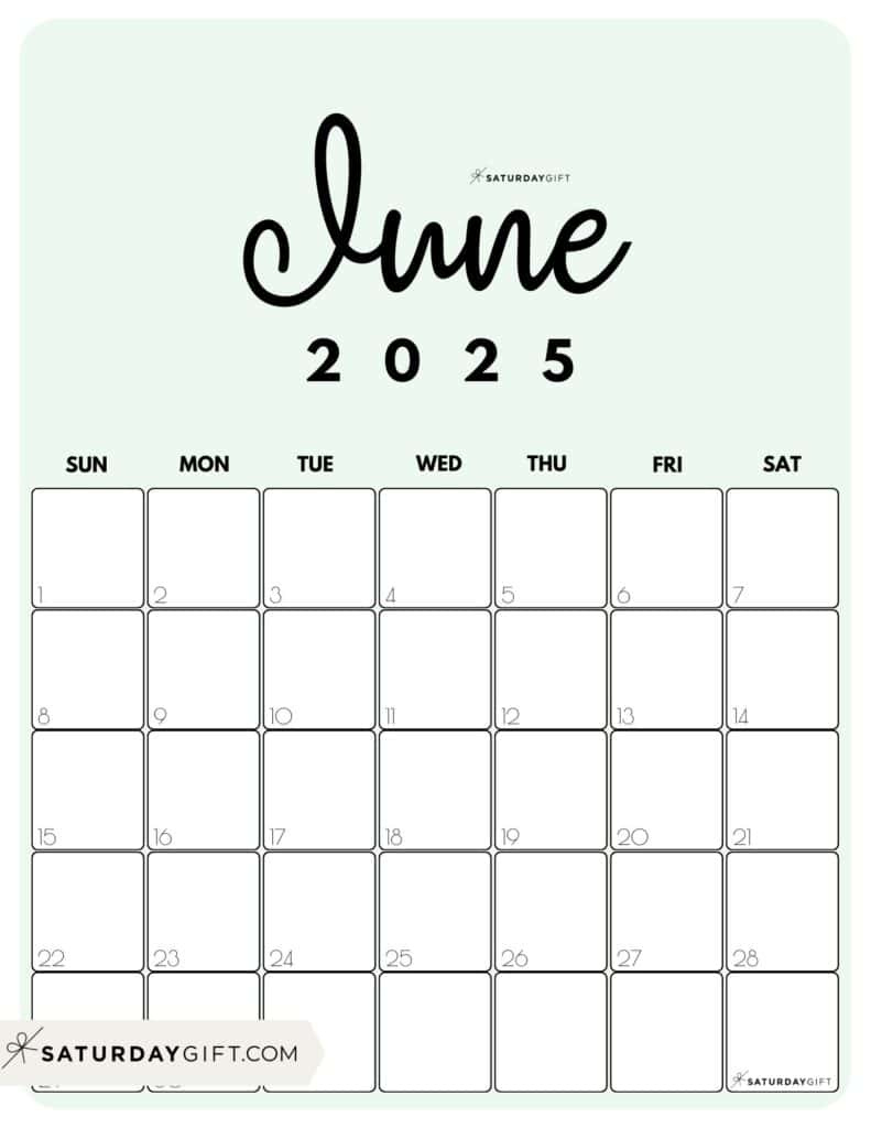 June 2025 Calendar - 20 Cute &amp;amp; Free Printables | Saturdaygift intended for June 2025 Calendar Printable Vertical