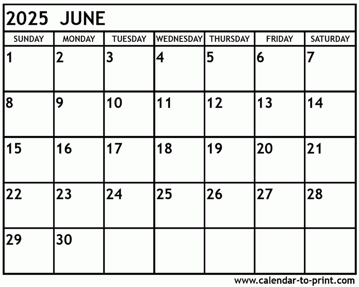 June 2025 Calendar Printable for 2025 June Calendar Printable