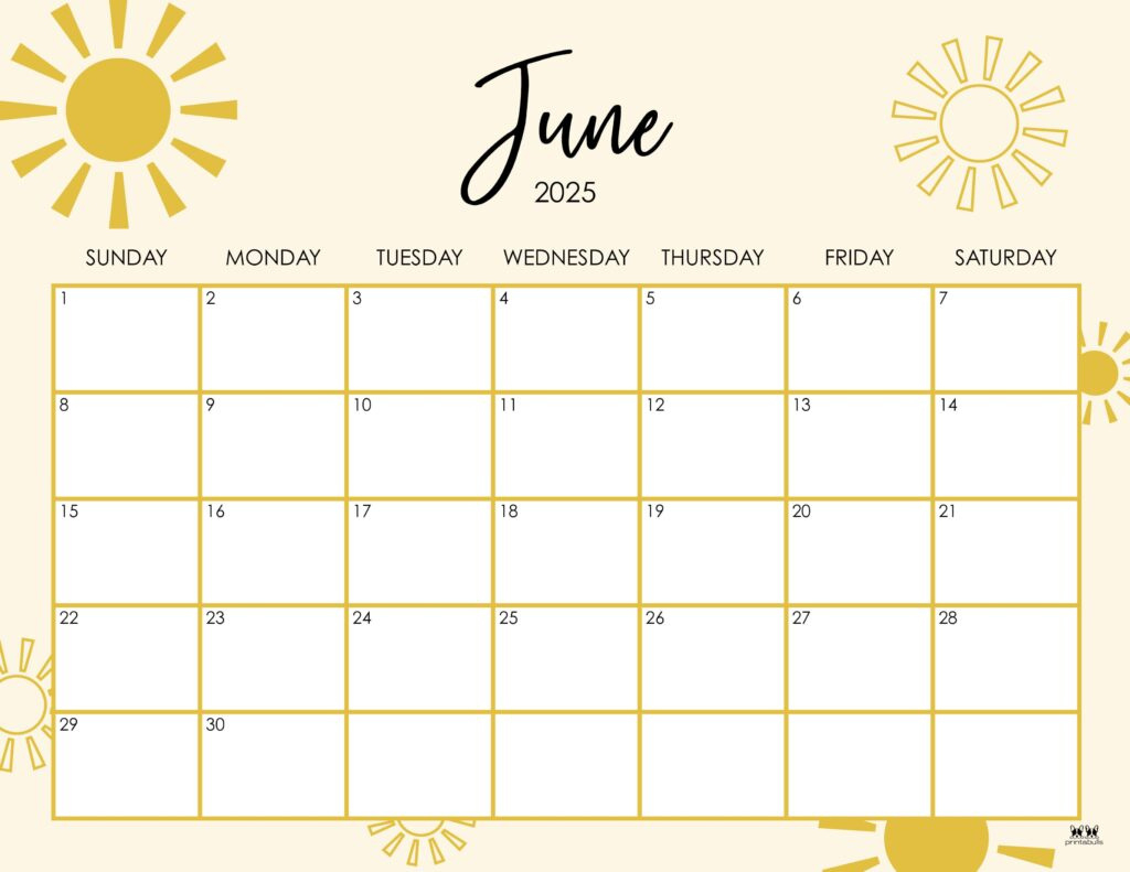 June 2025 Calendars - 107 Free Printables | Printabulls in Summer Calendar 2025 Printable