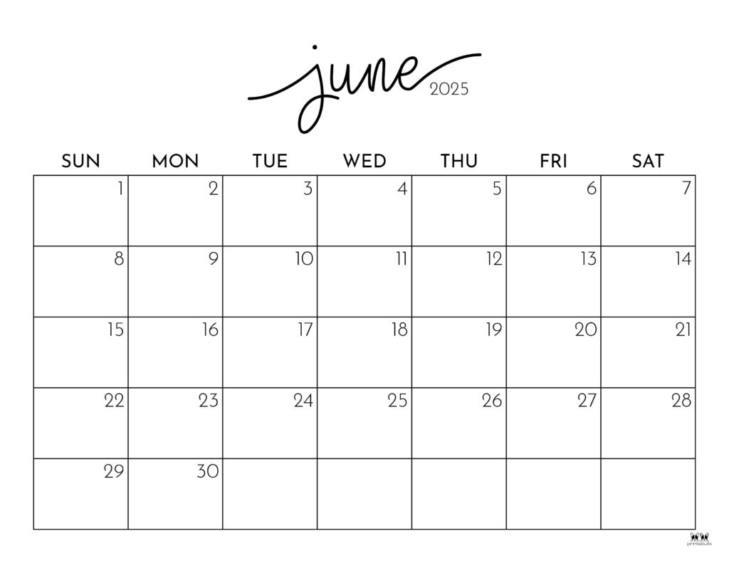 June 2025 Calendars - 107 Free Printables | Printabulls intended for August 2025-June 2025 Calendar Printable