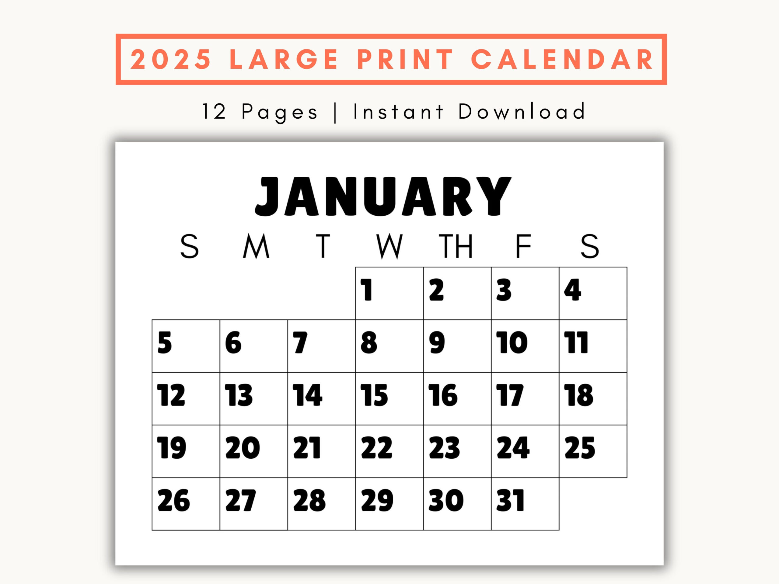 Large Print Monthly Calendar, 2025, Senior Citizen Calendar With for Calendar 2025 Printable Large