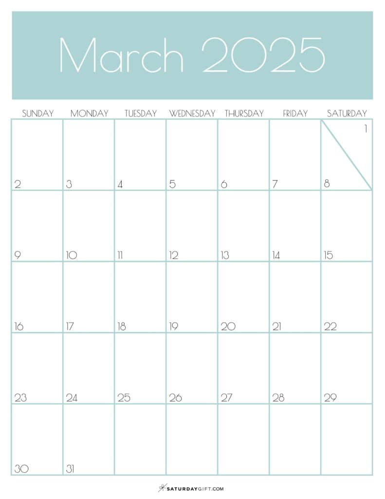 March 2025 Calendar - 20 Cute &amp;amp; Free Printables | Saturdaygift inside March 2025 Calendar Printable Vertical