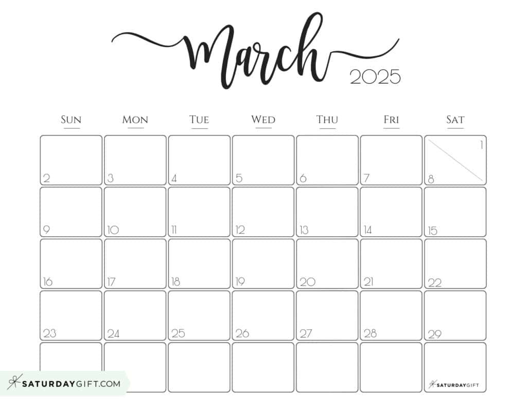 March 2025 Calendar - 20 Cute &amp;amp; Free Printables | Saturdaygift pertaining to Free Monthly 2025 Calendar Printable