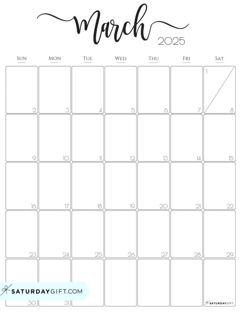 March 2025 Calendar - 20 Cute &amp;amp; Free Printables | Saturdaygift regarding March 2025 Calendar Printable Vertical