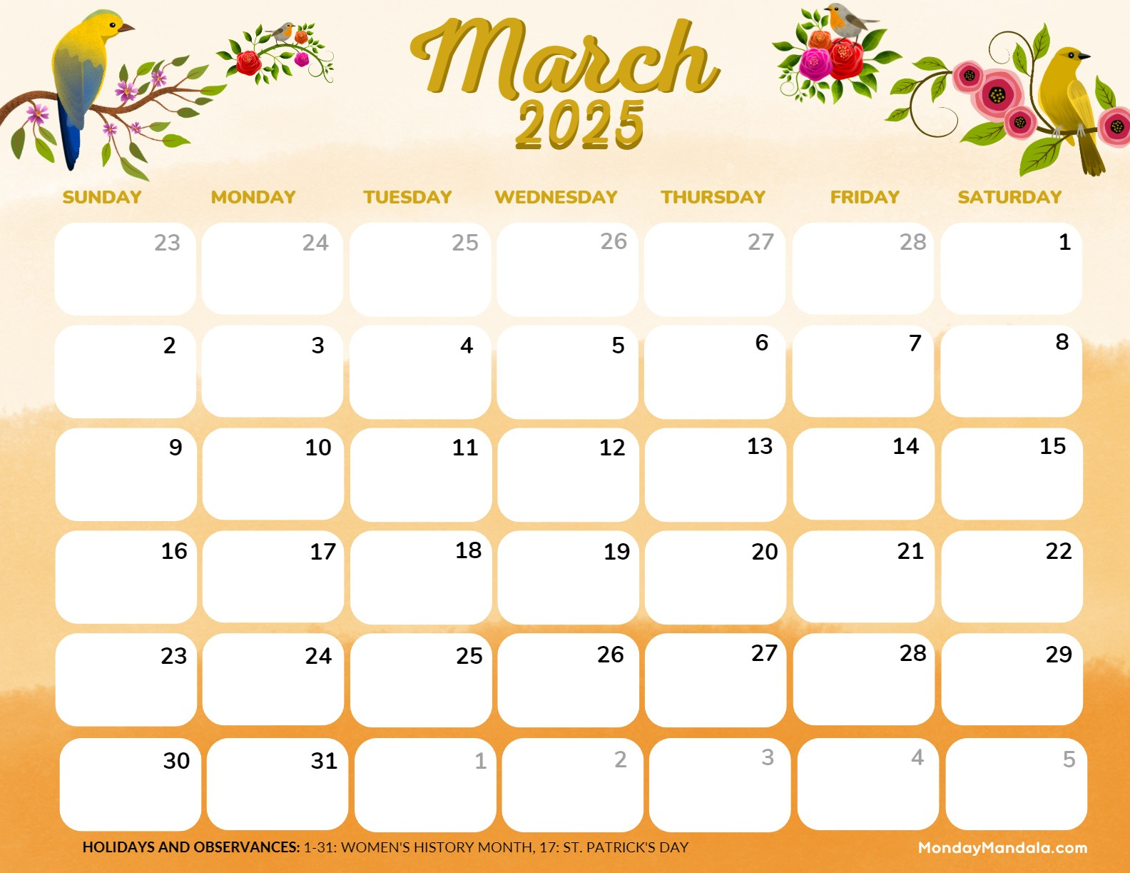 March 2025 Calendar (52 Free Pdf Printables) for Cute March 2025 Calendar Printable