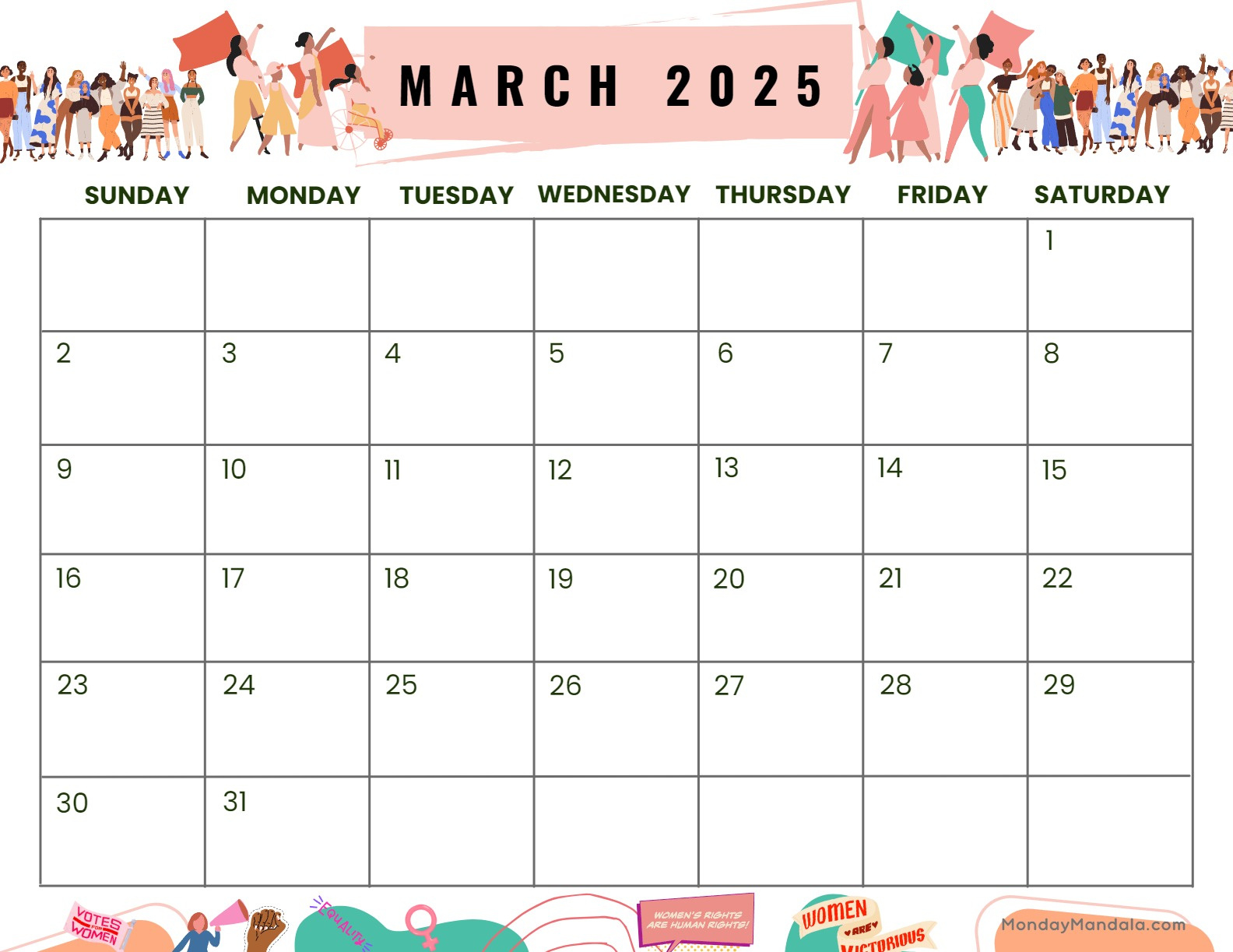 March 2025 Calendar (52 Free Pdf Printables) in Free March 2025 Printable Calendar