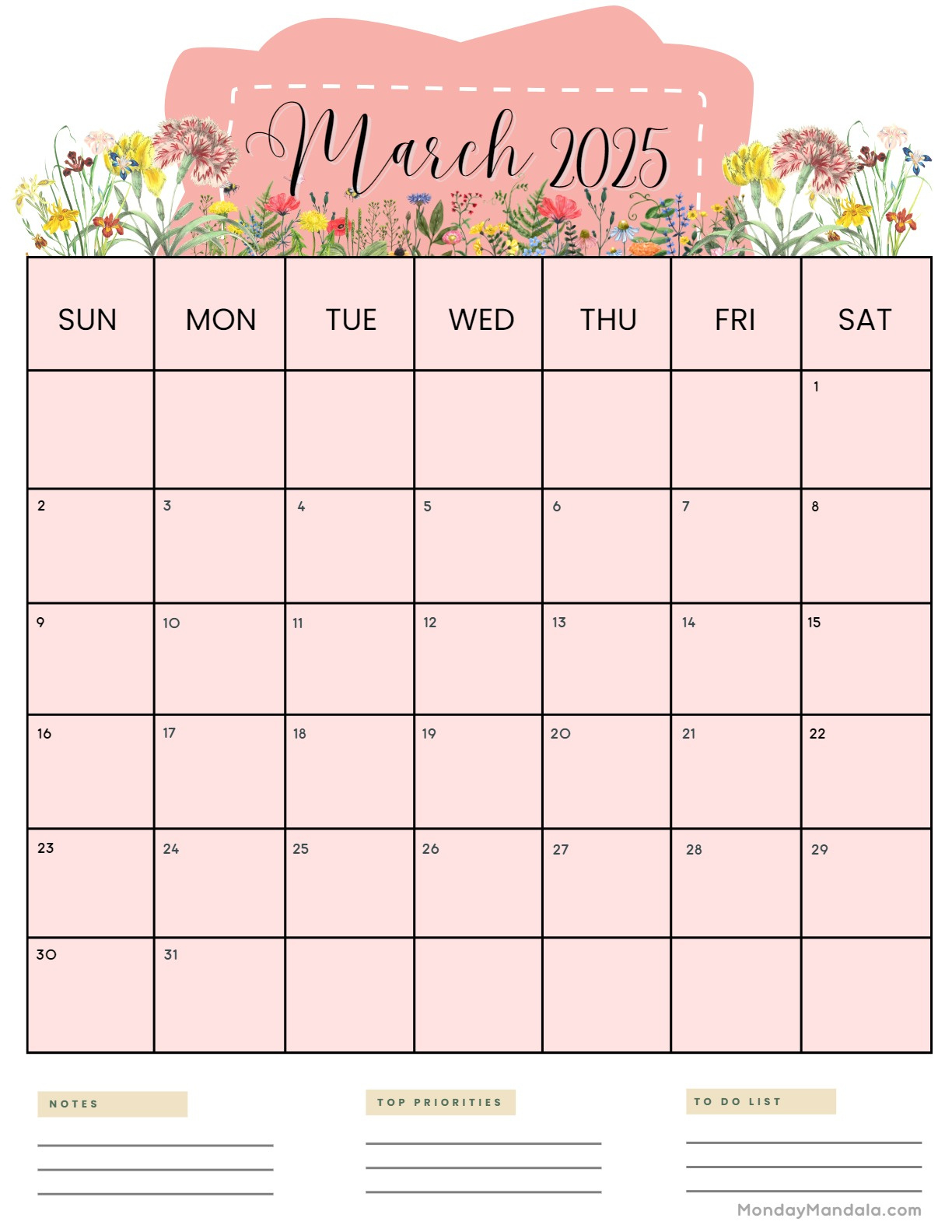 March 2025 Calendar (52 Free Pdf Printables) throughout March 2025 Calendar Printable Vertical