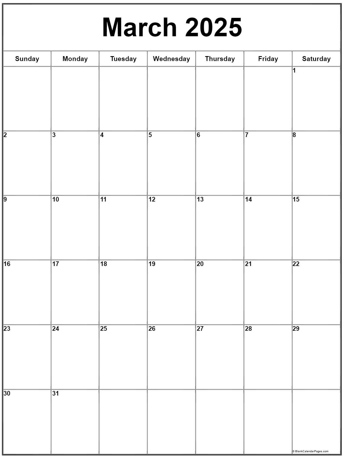 March 2025 Vertical Calendar | Portrait intended for March 2025 Calendar Printable Vertical