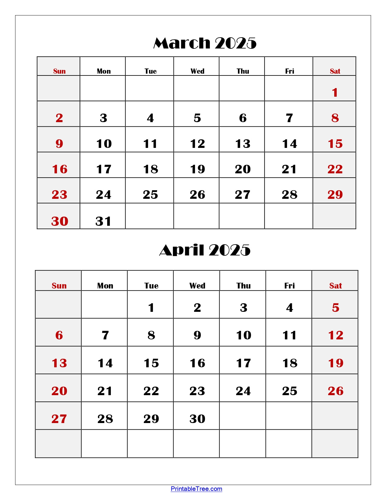 March And April 2025 Calendar Printable | Two Months Calendar with Printable Calendar March And April 2025