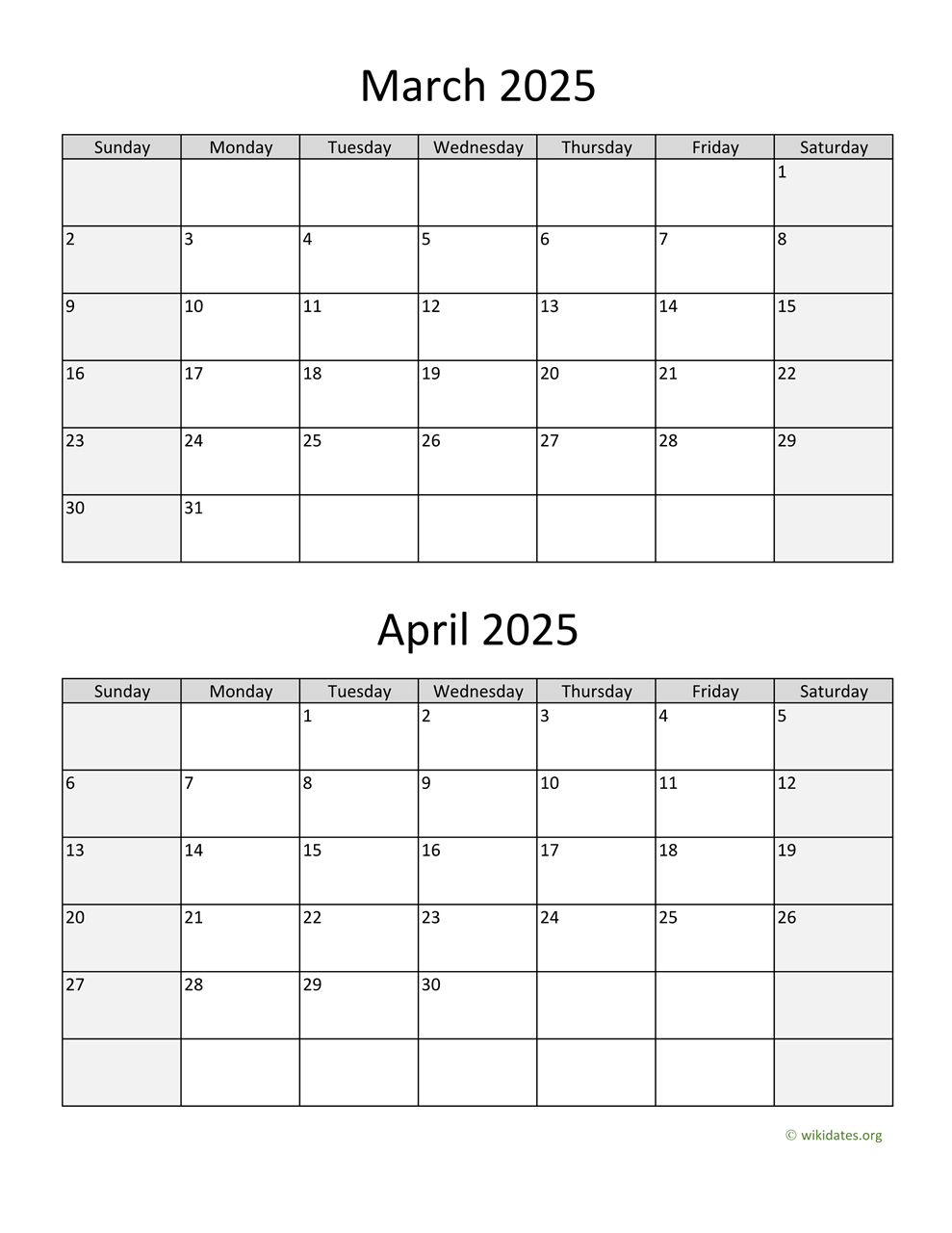 March And April 2025 Calendar | Wikidates for Printable March April 2025 Calendar