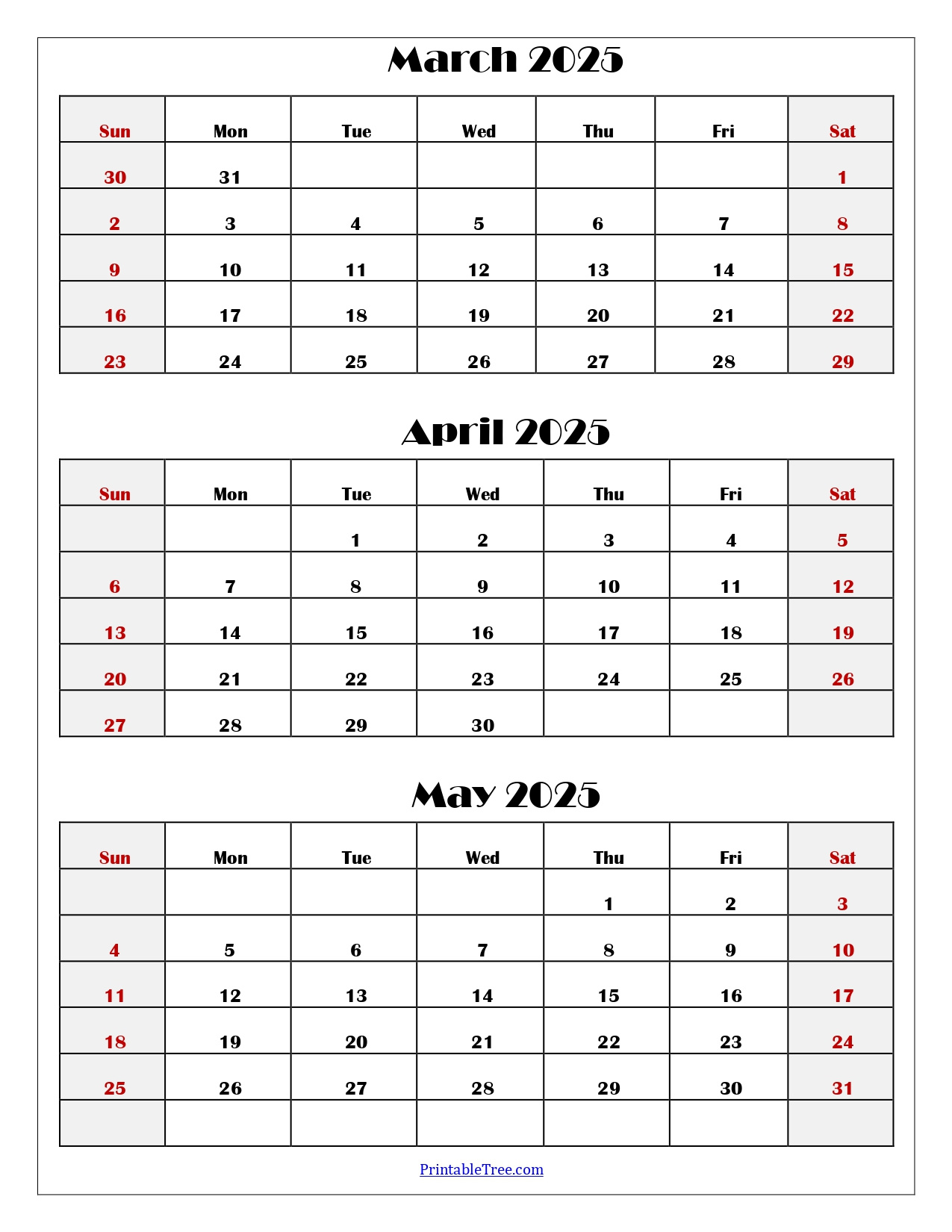 March To May 2025 Calendar Printable Pdf | Three Months Calendar with Printable Calendar March April May 2025