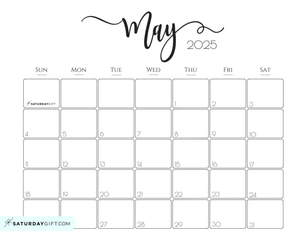 May 2025 Calendar - 20 Cute &amp;amp; Free Printables | Saturdaygift for Free May 2025 Calendar Printable