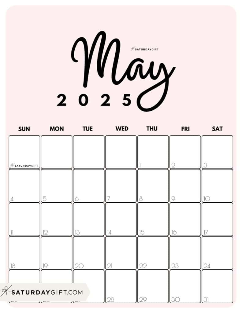 May 2025 Calendar - 20 Cute &amp;amp; Free Printables | Saturdaygift in May 2025 Calendar Printable Vertical