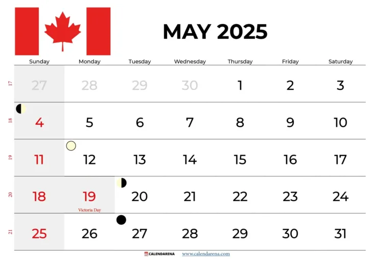 Printable Monthly Calendar 2025 with Canadian Holidays