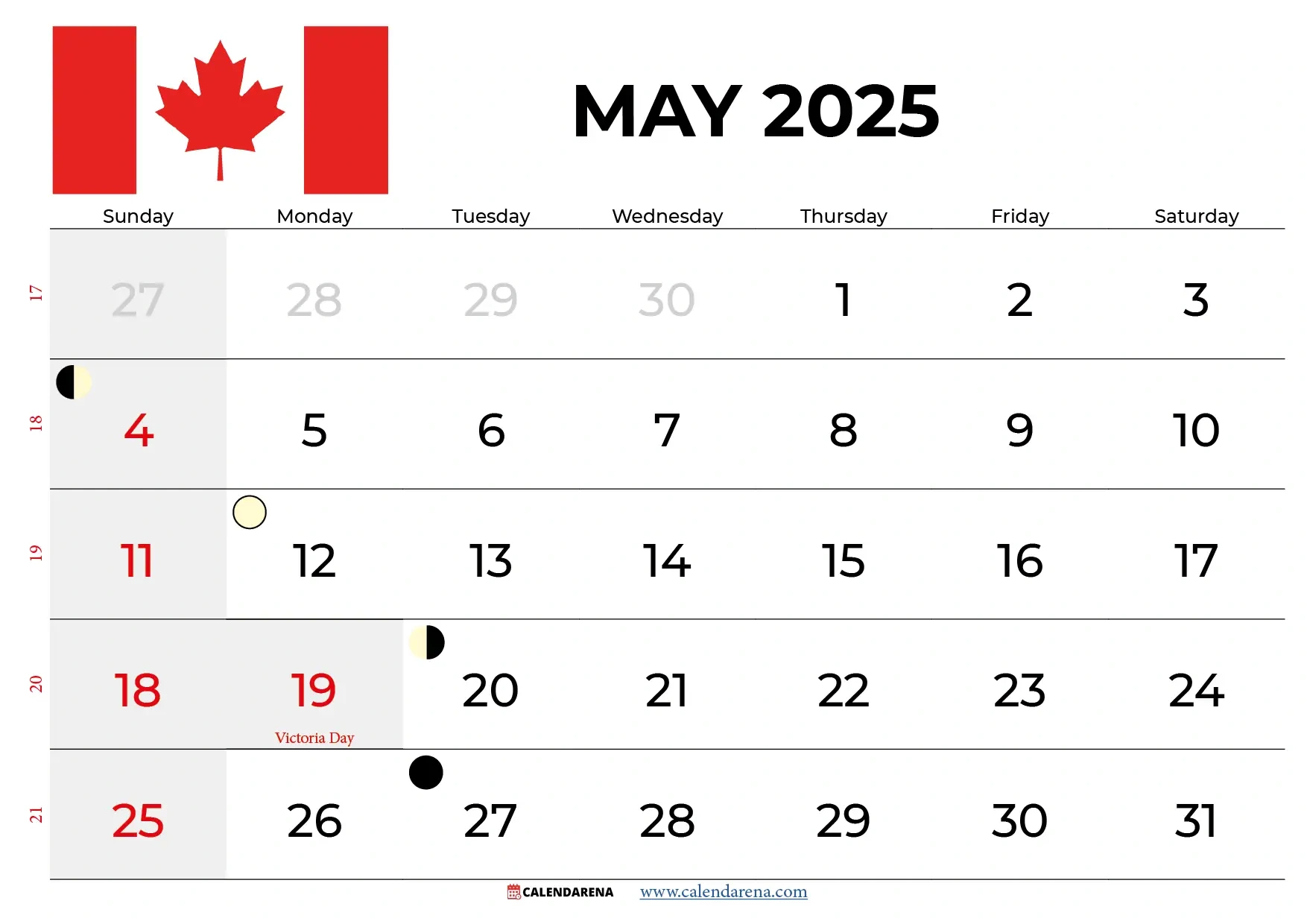 May 2025 Calendar Canada With Holidays regarding Printable Monthly Calendar 2025 With Canadian Holidays