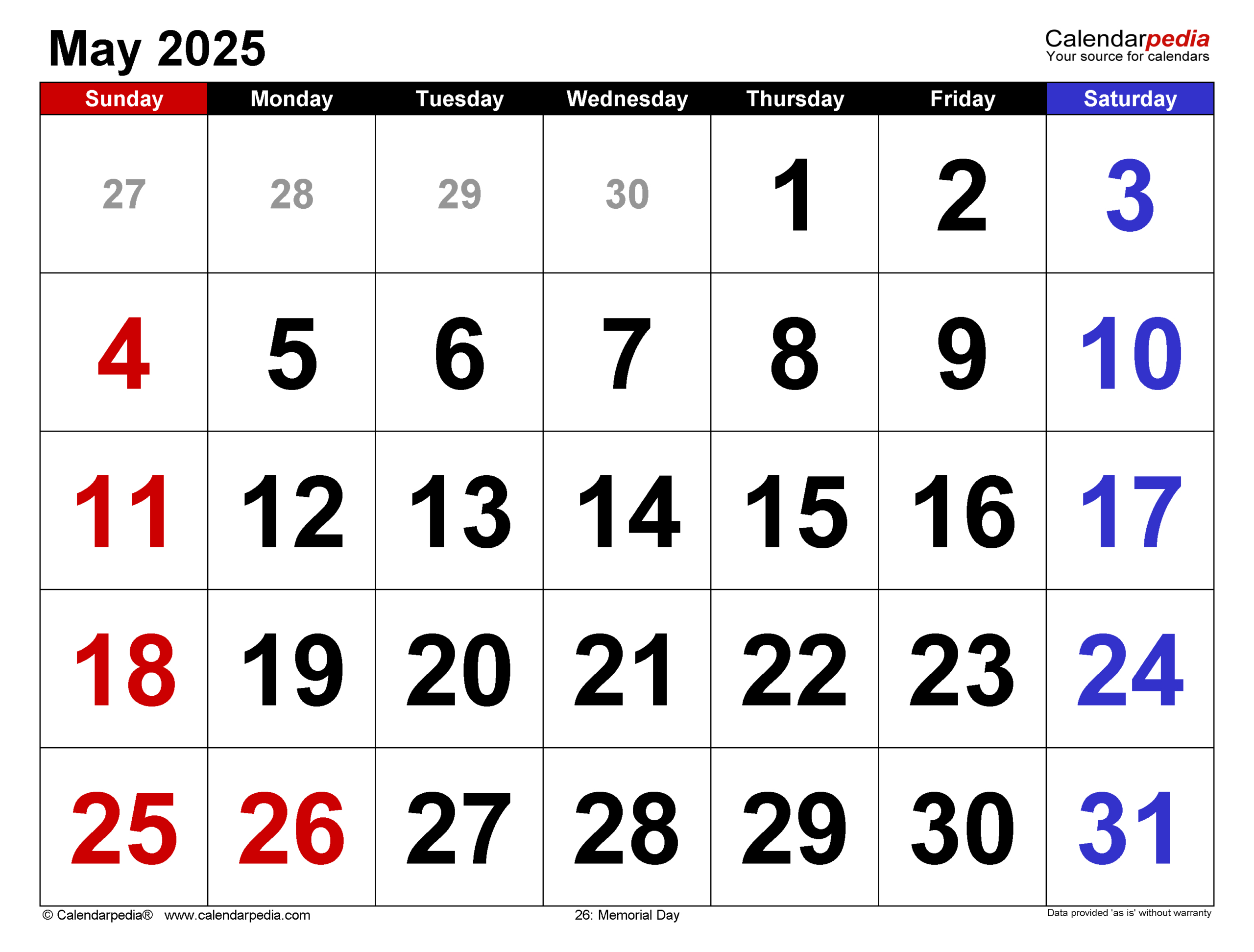 May 2025 Calendar | Templates For Word, Excel And Pdf for May 2025 Printable Calendar With Holidays