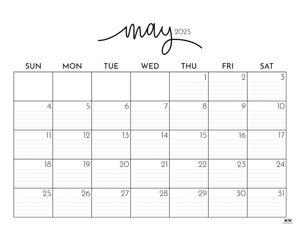 May 2025 Calendars - 107 Free Printables | Printabulls for Free Printable May 2025 Calendar