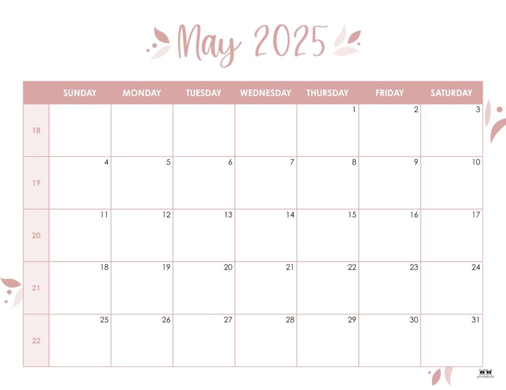 May 2025 Calendars - 107 Free Printables | Printabulls inside May 2025 Monthly Calendar Printable