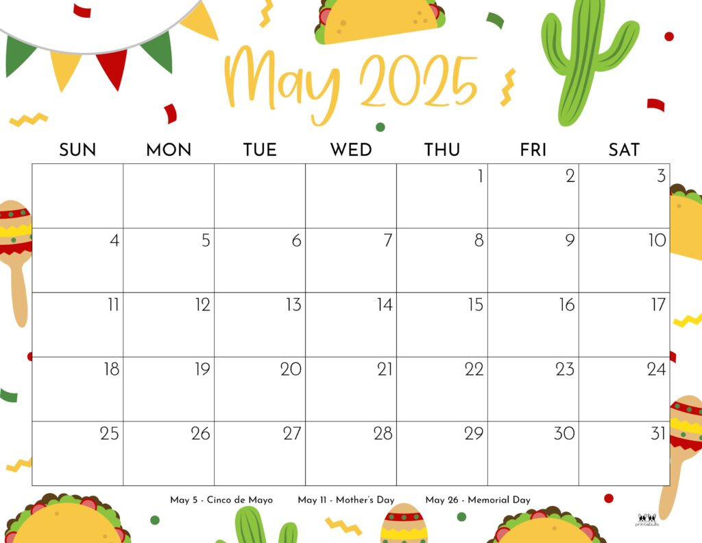 May 2025 Calendars - 107 Free Printables | Printabulls intended for Cute May 2025 Calendar Printable