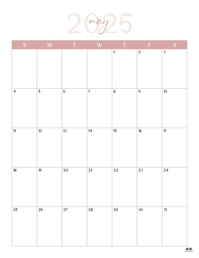 May 2025 Calendars - 107 Free Printables | Printabulls with regard to May 2025 Calendar With Notes Printable