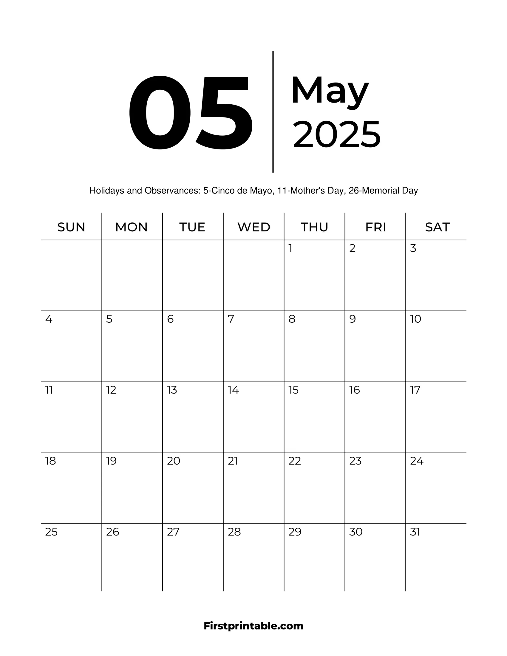 May 2025 Calendars - Free Printable &amp;amp; Fillable for August 2025-May 2025 Printable Calendar