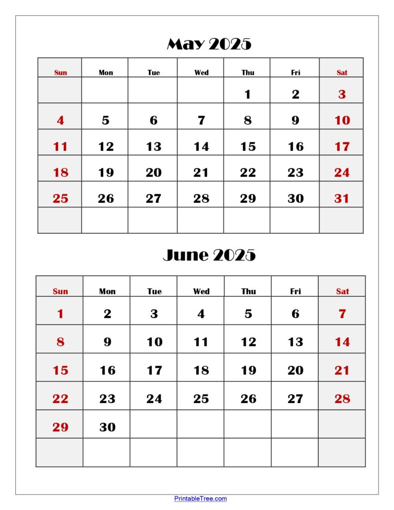 May And June 2025 Calendar Printable Pdf | Two Months Calendar throughout Printable Calendar 2025 3 Months Per Page