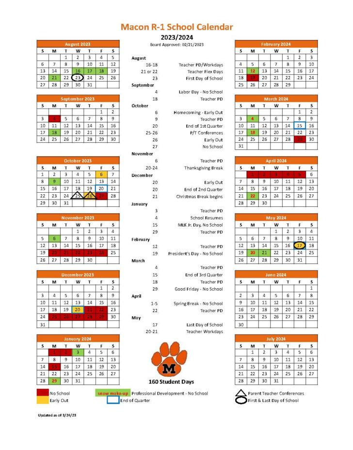 Mizzou Calendar 2024 – 2025 Printable