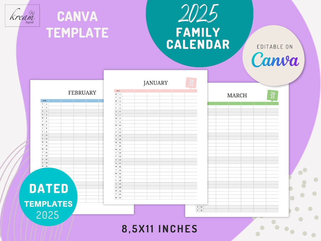 Monthly Family Calendar 2025, Canva Editable, Printable, Letter within Printable Family Calendar 2025