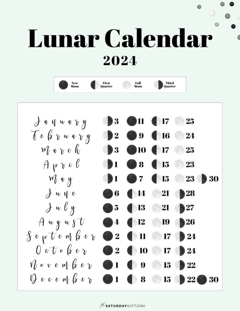 Moon Phase Calendar - Cute &amp;amp; Free Printable 2024 Lunar Calendar intended for Free Printable Moon Phase Calendar 2025