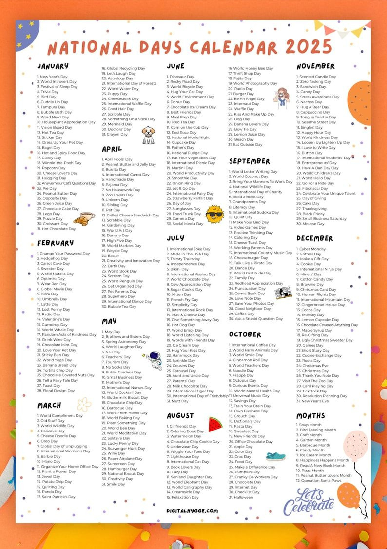 National Days Calendar Printable | 2025 National Holidays Calendar inside 2025 National Day Calendar Printable