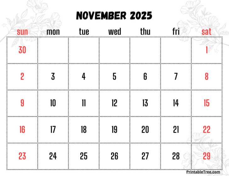 Blank November 2025 Calendar Printable