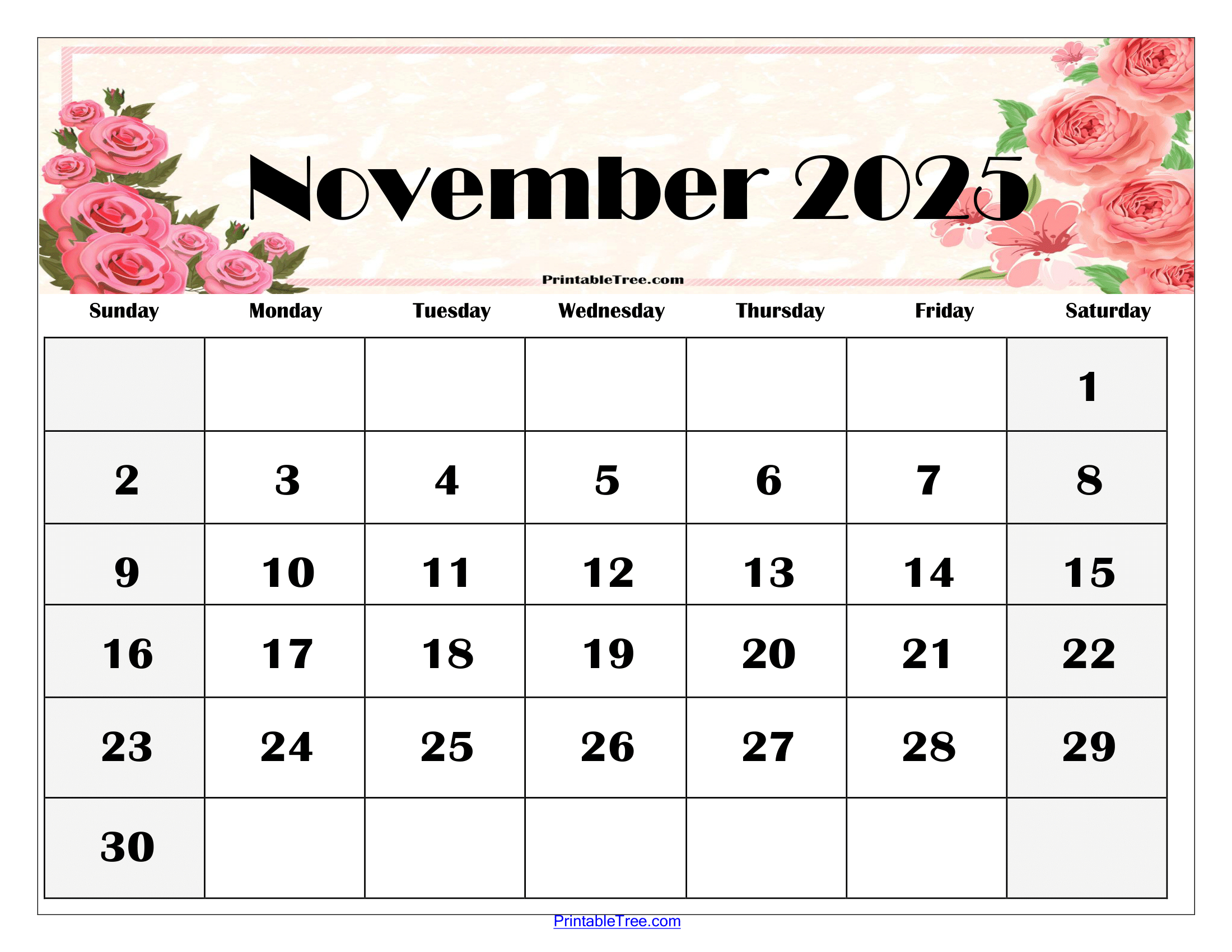 November 2025 Calendar Printable Pdf Template With Holidays for Printable Calendar November 2025