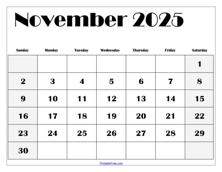 November Calendar Printable 2025