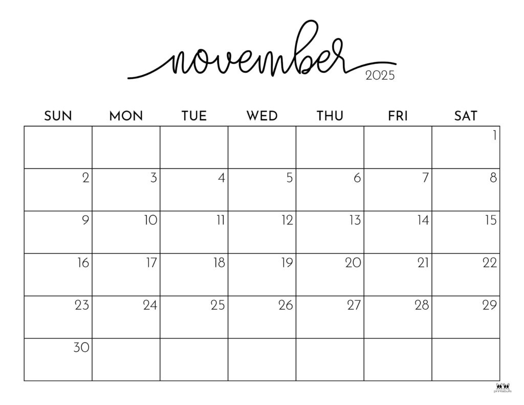 November 2025 Calendars - 107 Free Printables | Printabulls for November Free Printable Calendar 2025