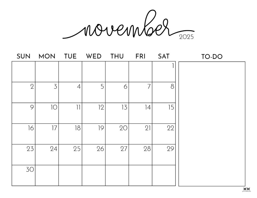 November 2025 Calendars - 107 Free Printables | Printabulls for Printable Calendar 2025 November