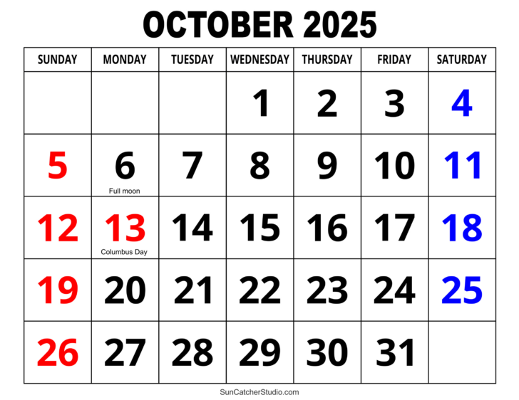 Printable October 2025 Calendar