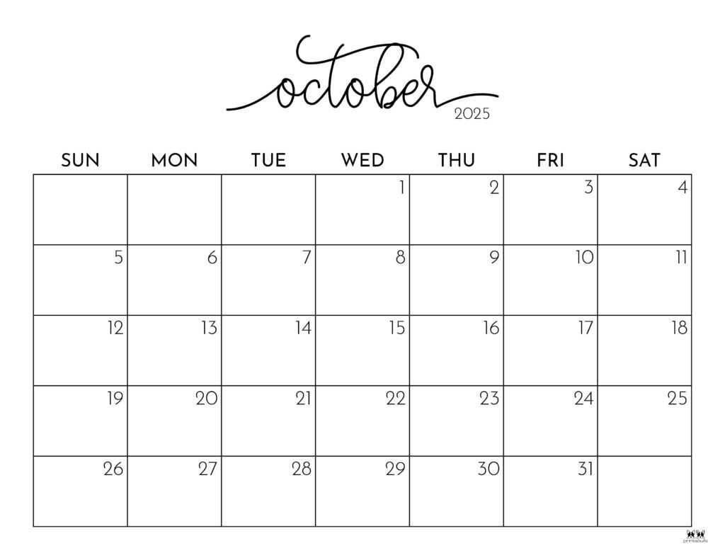 October 2025 Calendars - 107 Free Printables | Printabulls for Printable Calendar October 2025