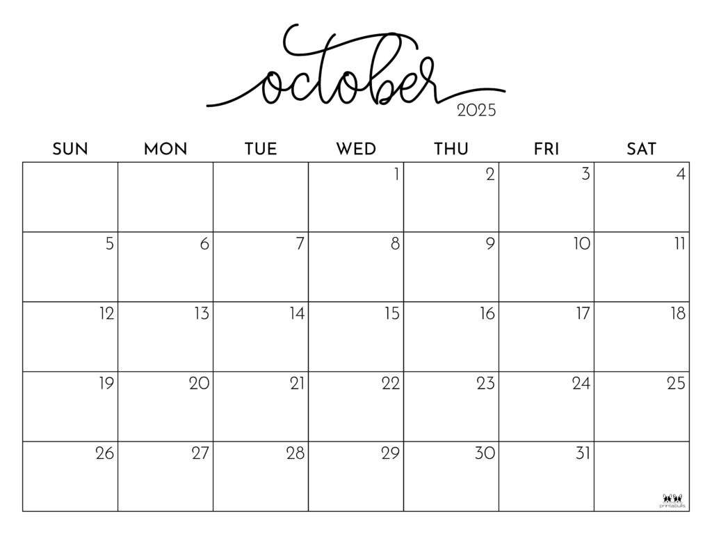 October 2025 Calendars - 107 Free Printables | Printabulls in Oct 2025 Calendar Printable