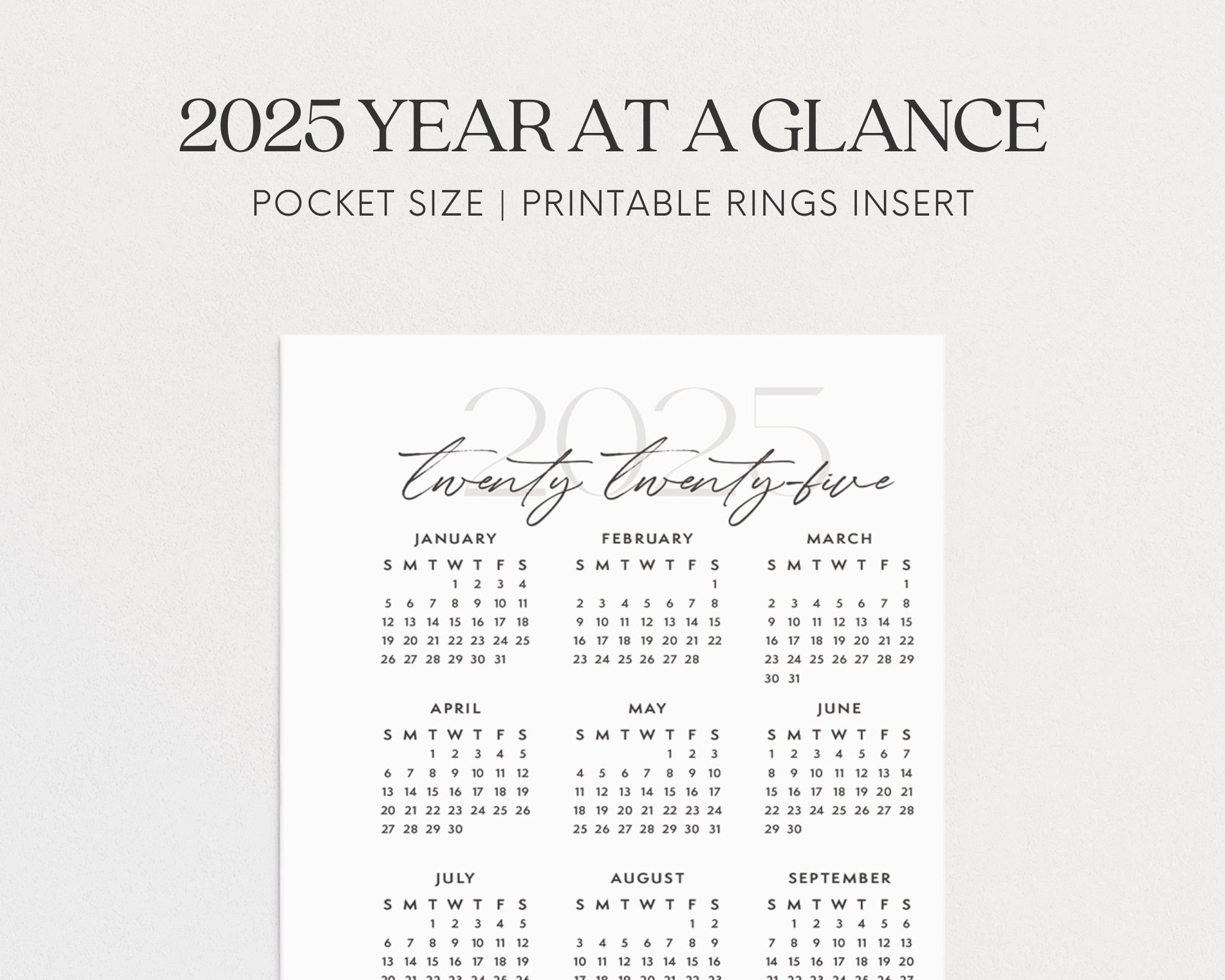 Pocket 2025 Calendar, Year At A Glance, Pocket Size Planner inside Printable 2025 Pocket Calendar