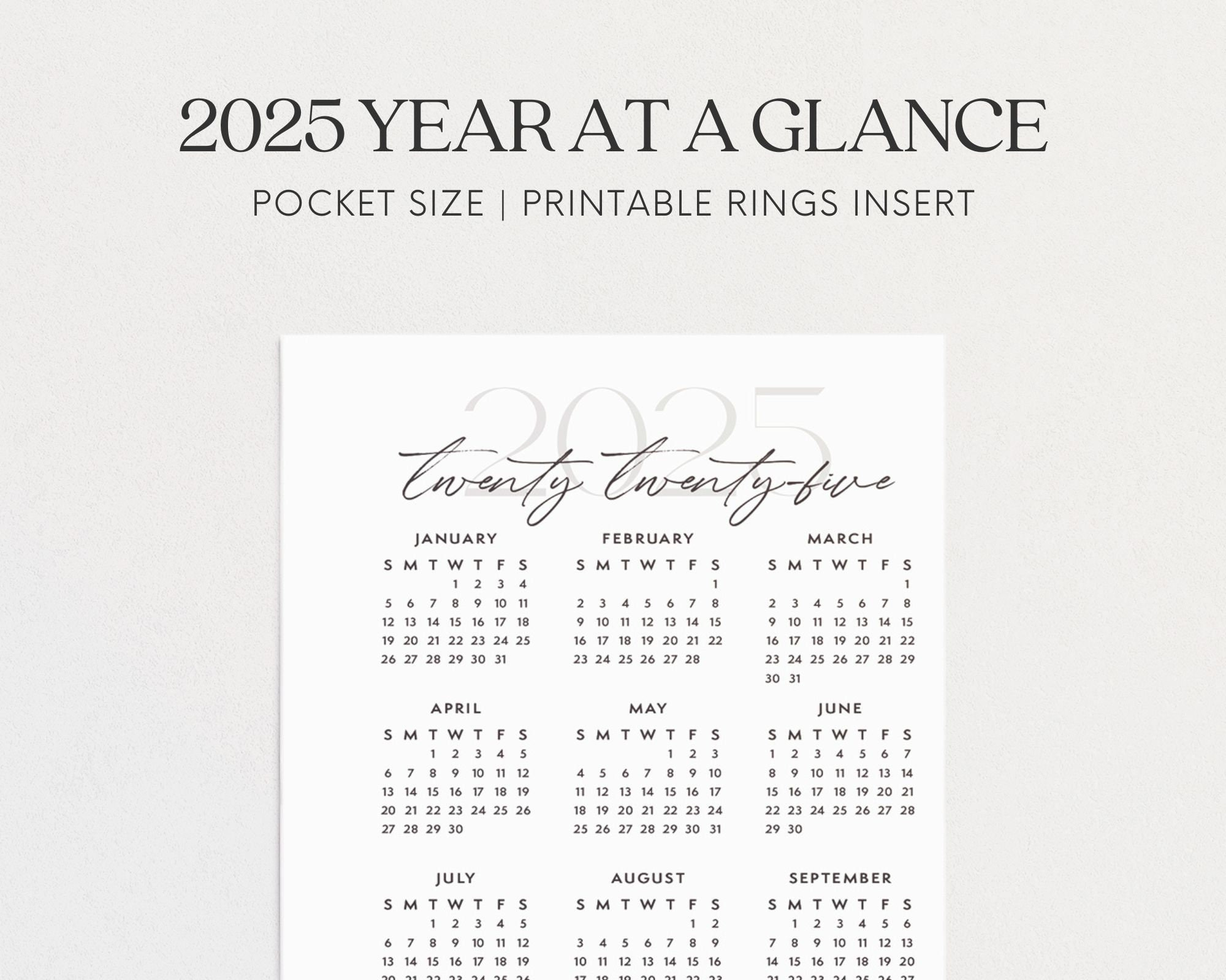 Pocket 2025 Calendar, Year At A Glance, Pocket Size Planner regarding 2025 Pocket Calendar Printable