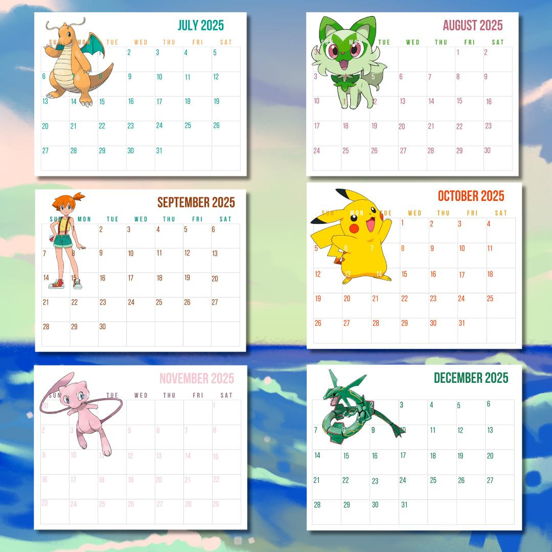 Pokemon Printable Calendar 2025, Gaming, Game, Game Room Decor inside Free Printable Pokemon Calendar 2025