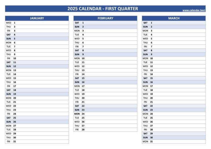 Quarterly Calendar 2025 Printable Free