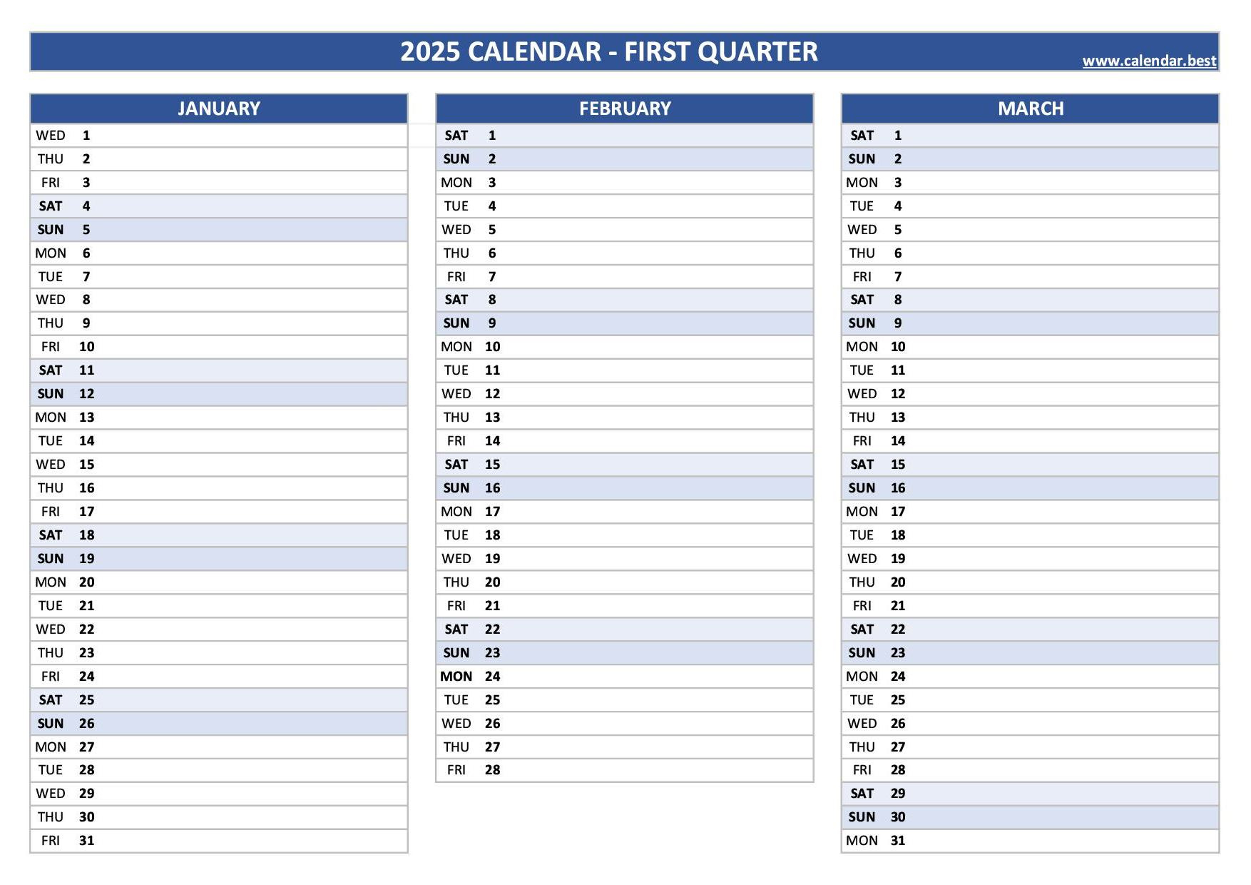 Printable 1St Quarter 2025 Calendar within Q1 2025 Calendar Printable