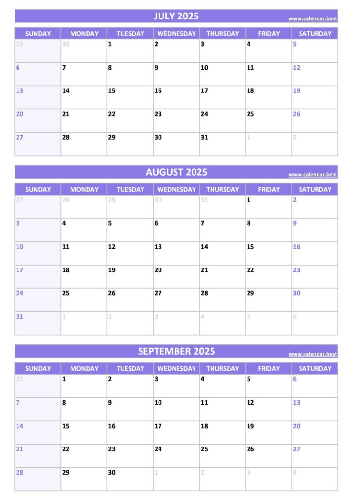 2025 3 Month Calendar Printable