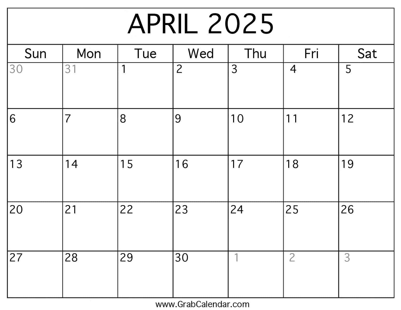 Printable April 2025 Calendar for April Printable Calendar 2025