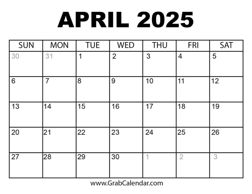 Printable April 2025 Calendar for Printable Calendar 2025 April May June